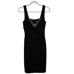 David Meister Beaded VNeck Black Sheath Dress Made In USA Size 8